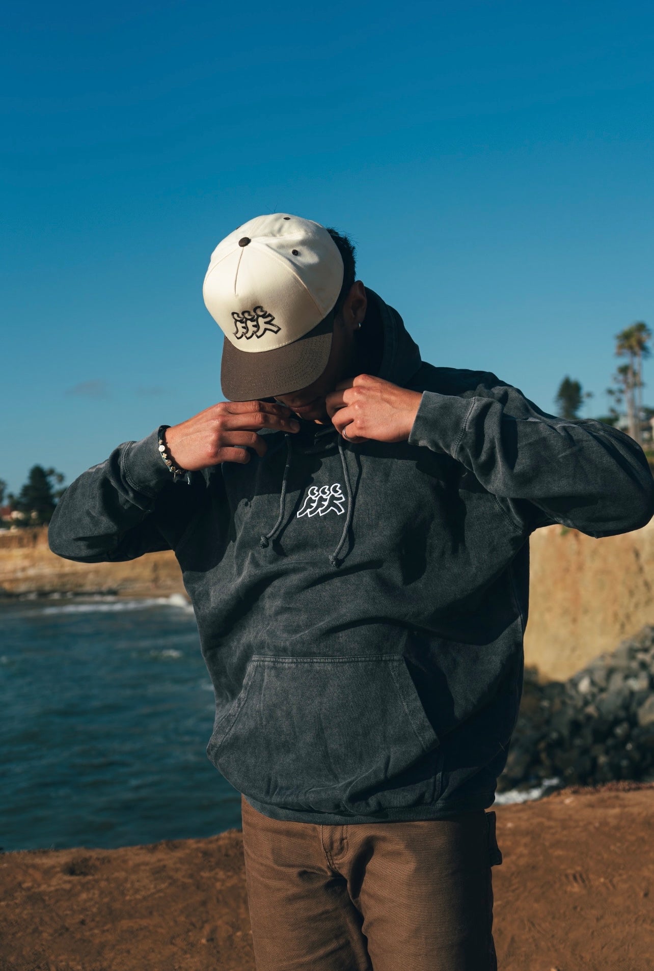 Charcoal Vintage Wash Hoodie White Logo Embroidery