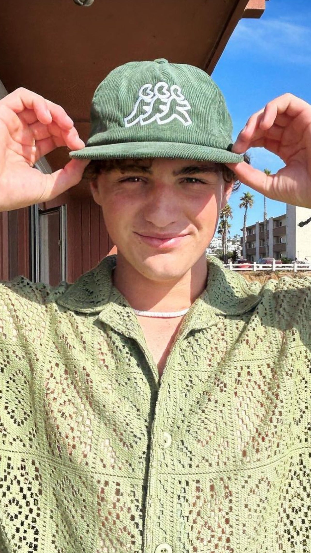 Green Corduroy Snapback White Logo Embroidery