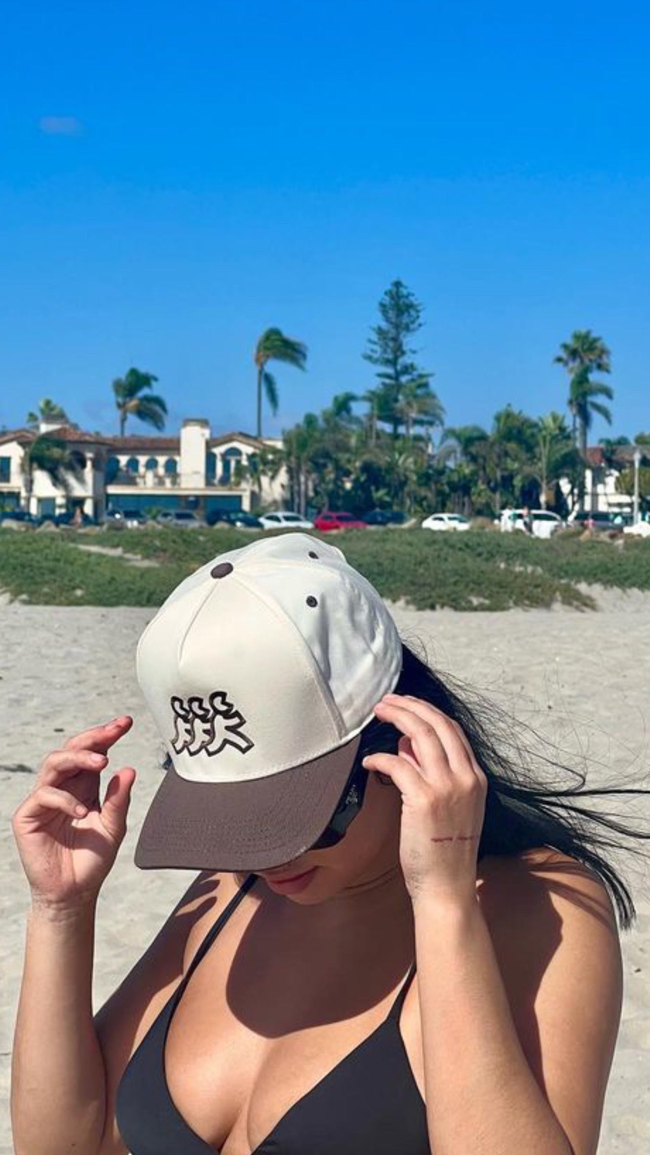 Cream Brown Brim 5 Point Snapback Brown Logo Embroidery
