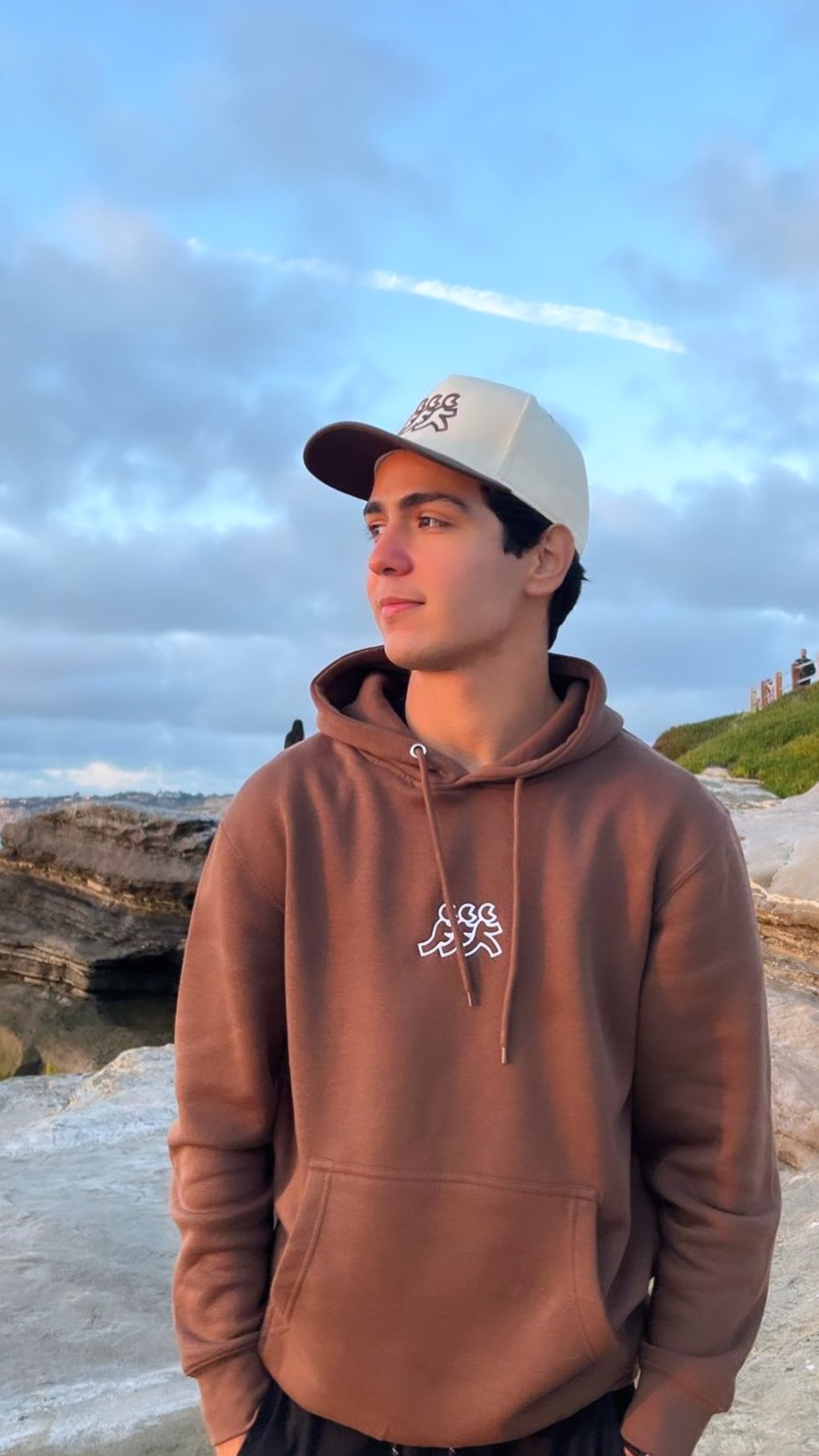 Brown Hoodie White Logo Embroidery