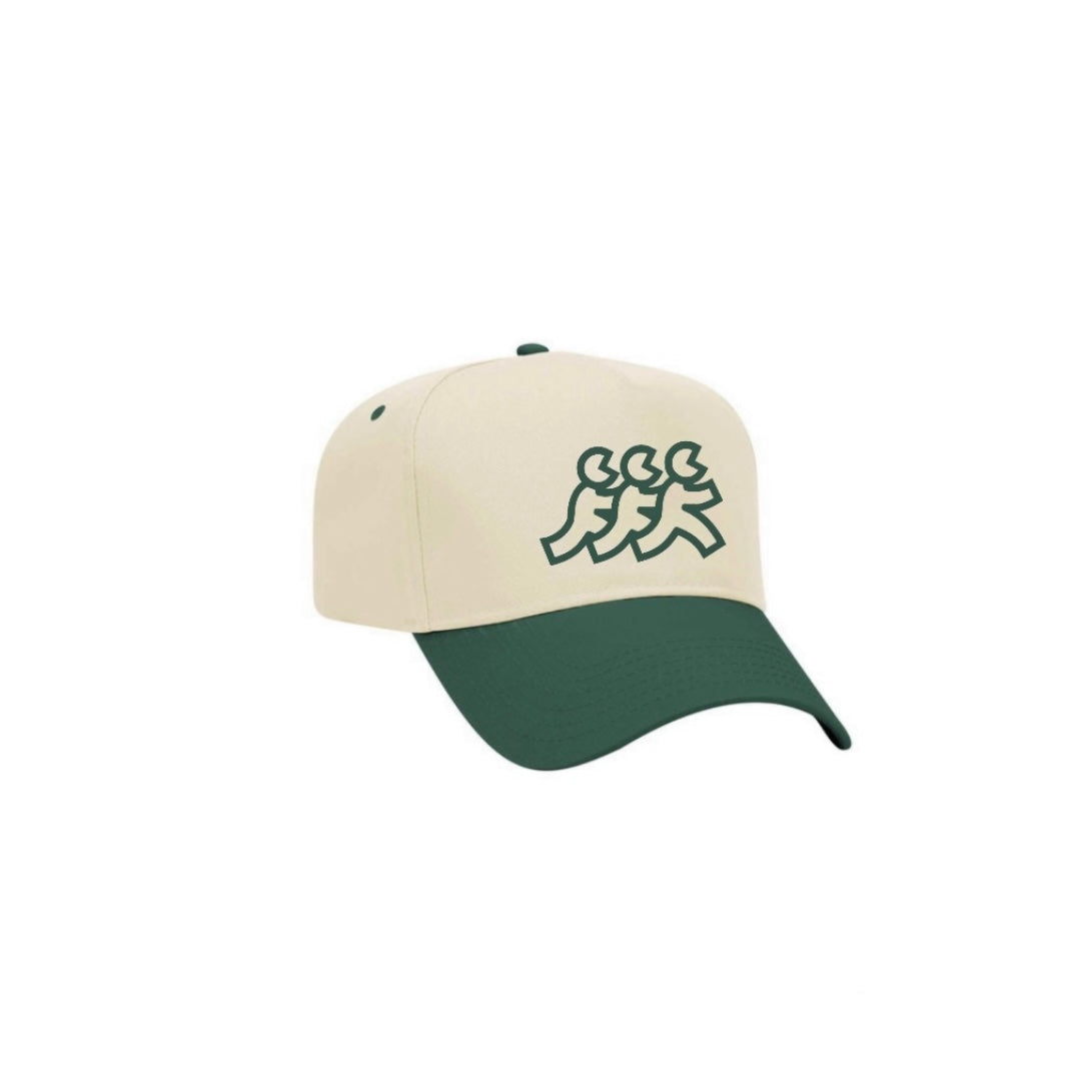Cream Green Brim 5 Point Snapback Green Logo Embroidery