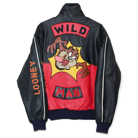 Rare Taz Man Looney Tunes Warner Brother Leather Bomber Jacket (L)