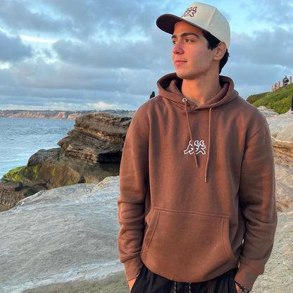 Brown Hoodie White Logo Embroidery