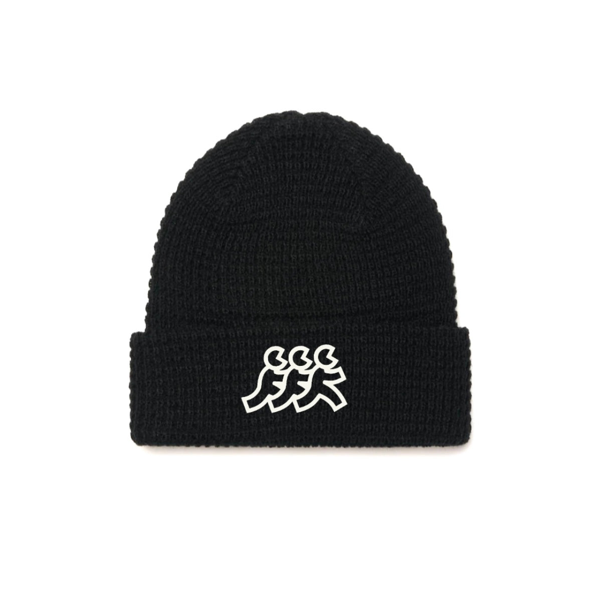 Black Quilted Beanies White Logo Embroidery