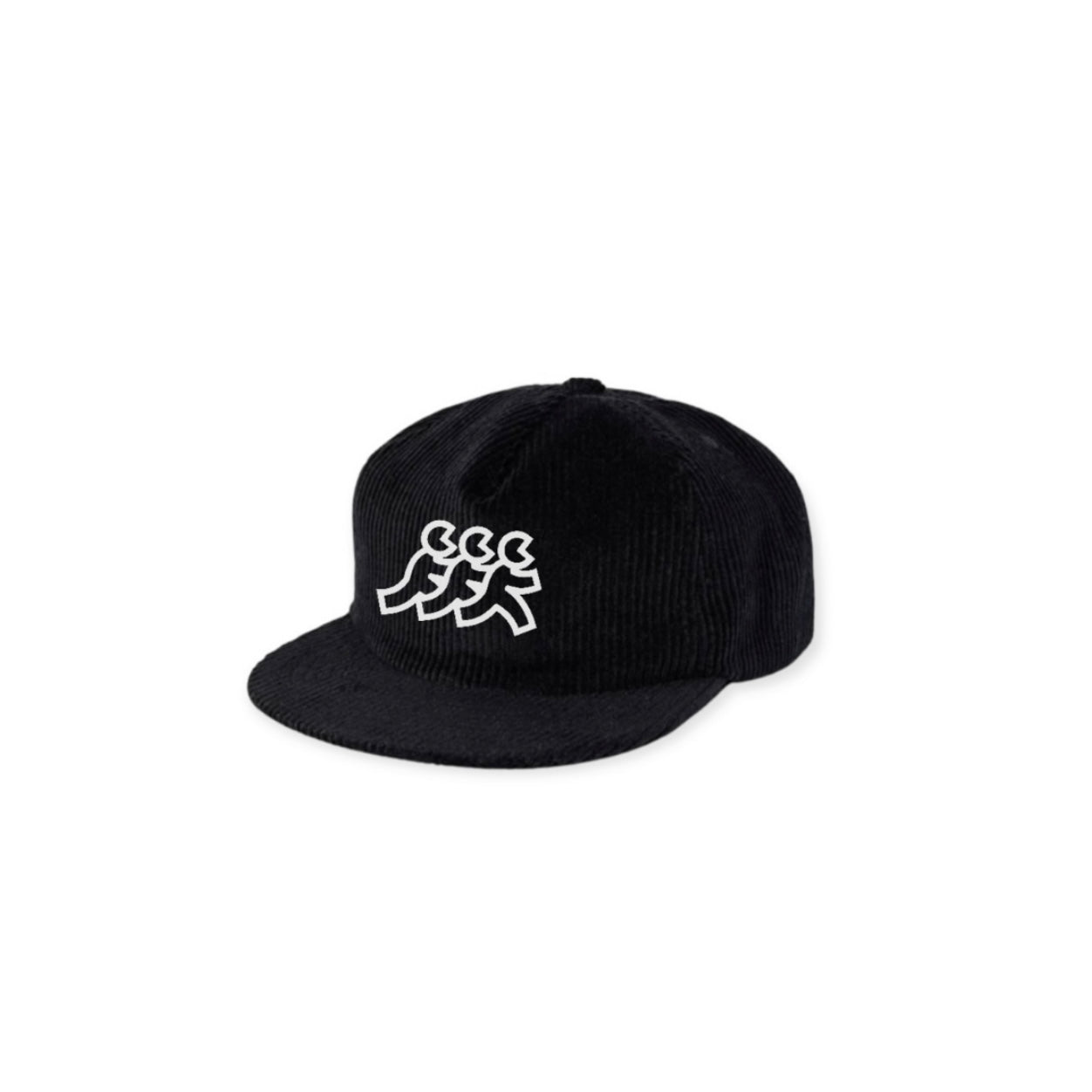 Black Corduroy Flat Brim Snapback White Logo Embroidery