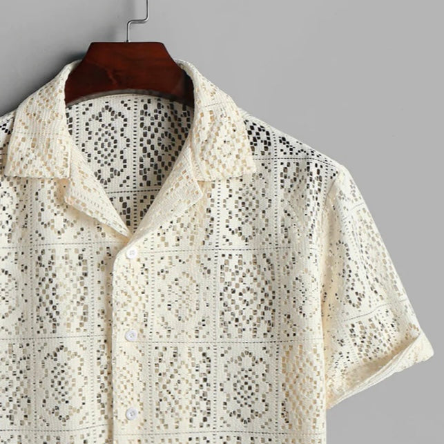 Ivory Tulum Lace Style Button Down