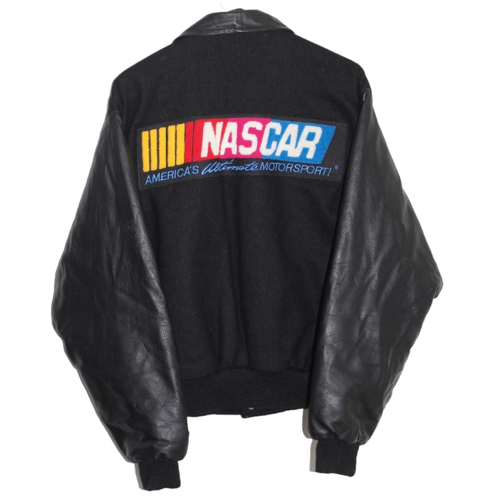 NASCAR Logo Leather Wool Bomber Jacket (S)