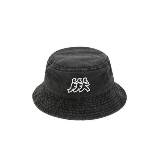 Charcoal Acid Wash Bucket Hat White Logo Embroidery