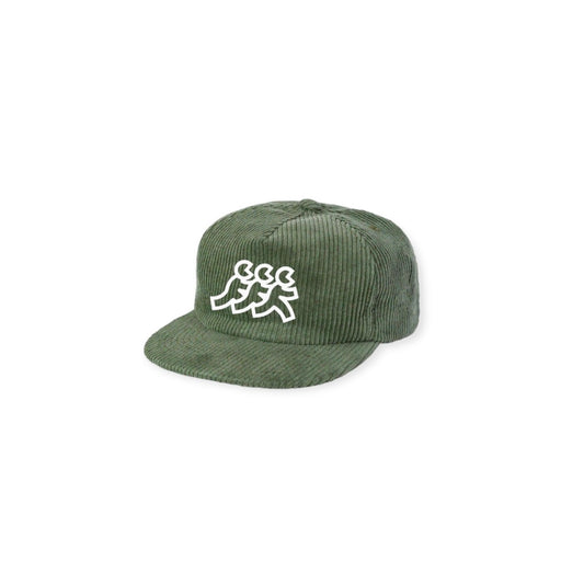 Green Corduroy Flat Brim Snapback White Logo Embroidery