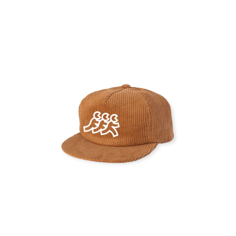 Camel Corduroy Flat Brim Snapback White Logo Embroidery