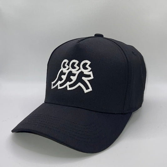 Black 5 Point Snapback White Logo Embroidery