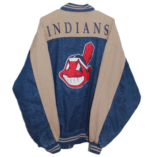 Cleveland Indians Lee Sport Denim Khaki Bomber Jacket (XXL)