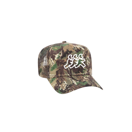 Hunting Camo 5 Point Snapback Mesh Back White Logo Embroidery