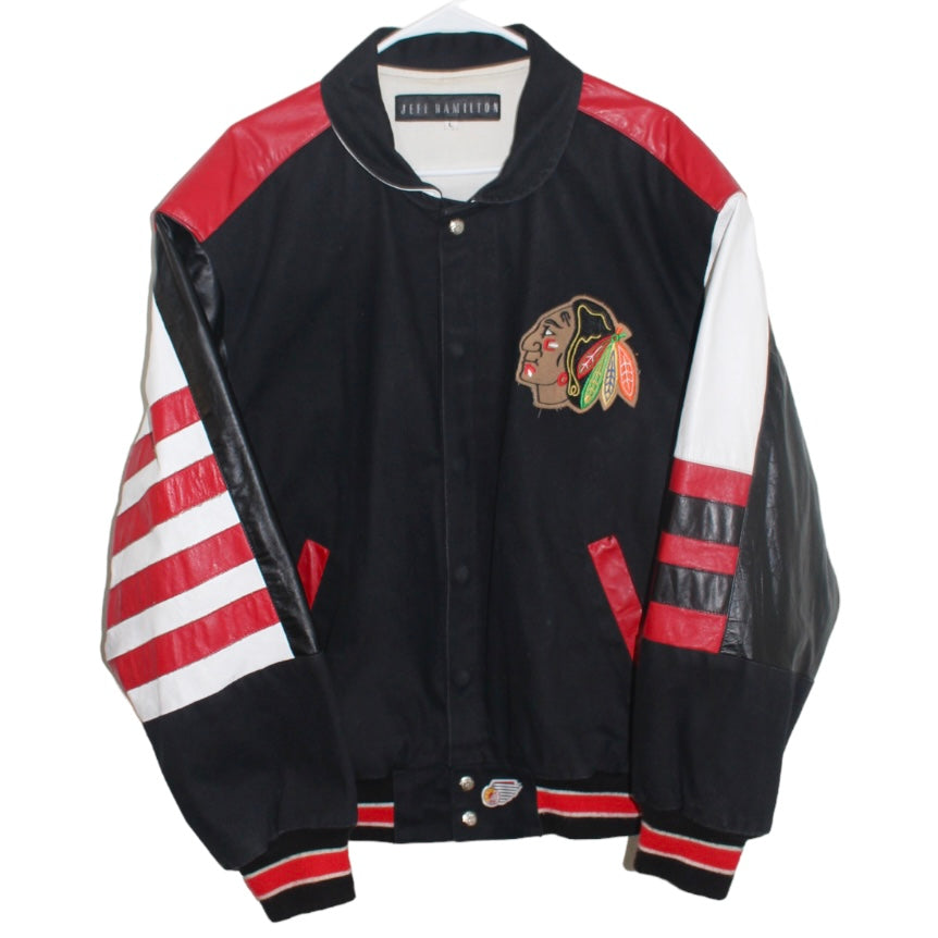 Rare Chicago Blackhawks Jeff Hamilton Leather Jacket (L)