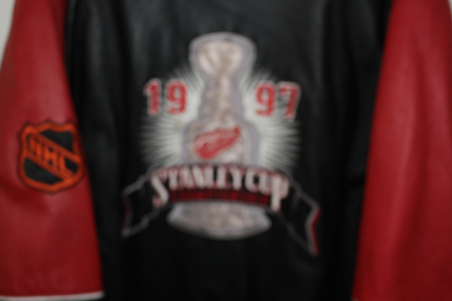 Rare Detroit Red Wings 1997 Stanley Cup Champs Pro Player Leather Jacket (L)
