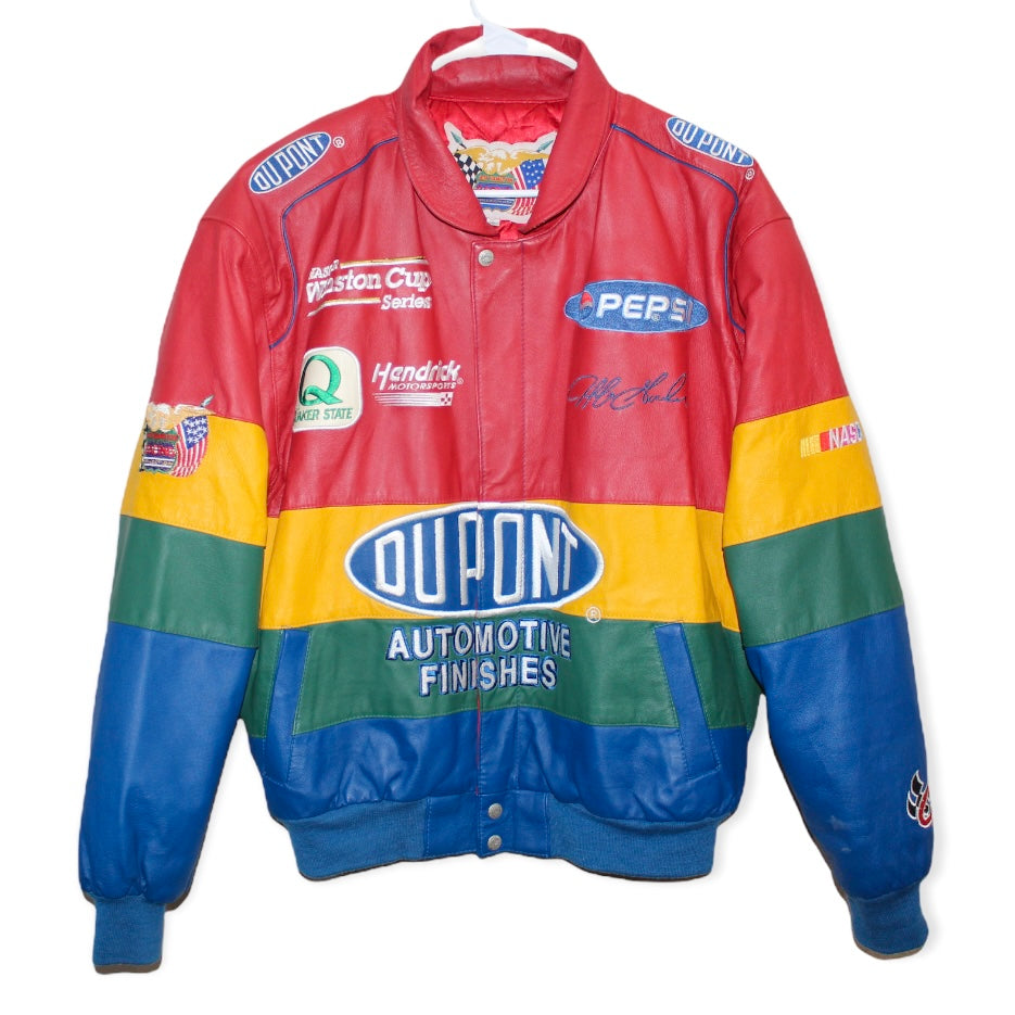 Rare DuPont Rainbow Racing NASCAR Jeff Gordon #24 Leather Jeff Hamilton Jacket (L)