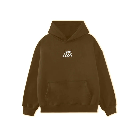 Brown Hoodie White Logo Embroidery