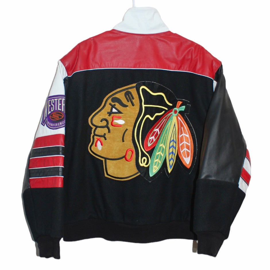 Rare Chicago Blackhawks Jeff Hamilton Wool Leather Jacket (M)