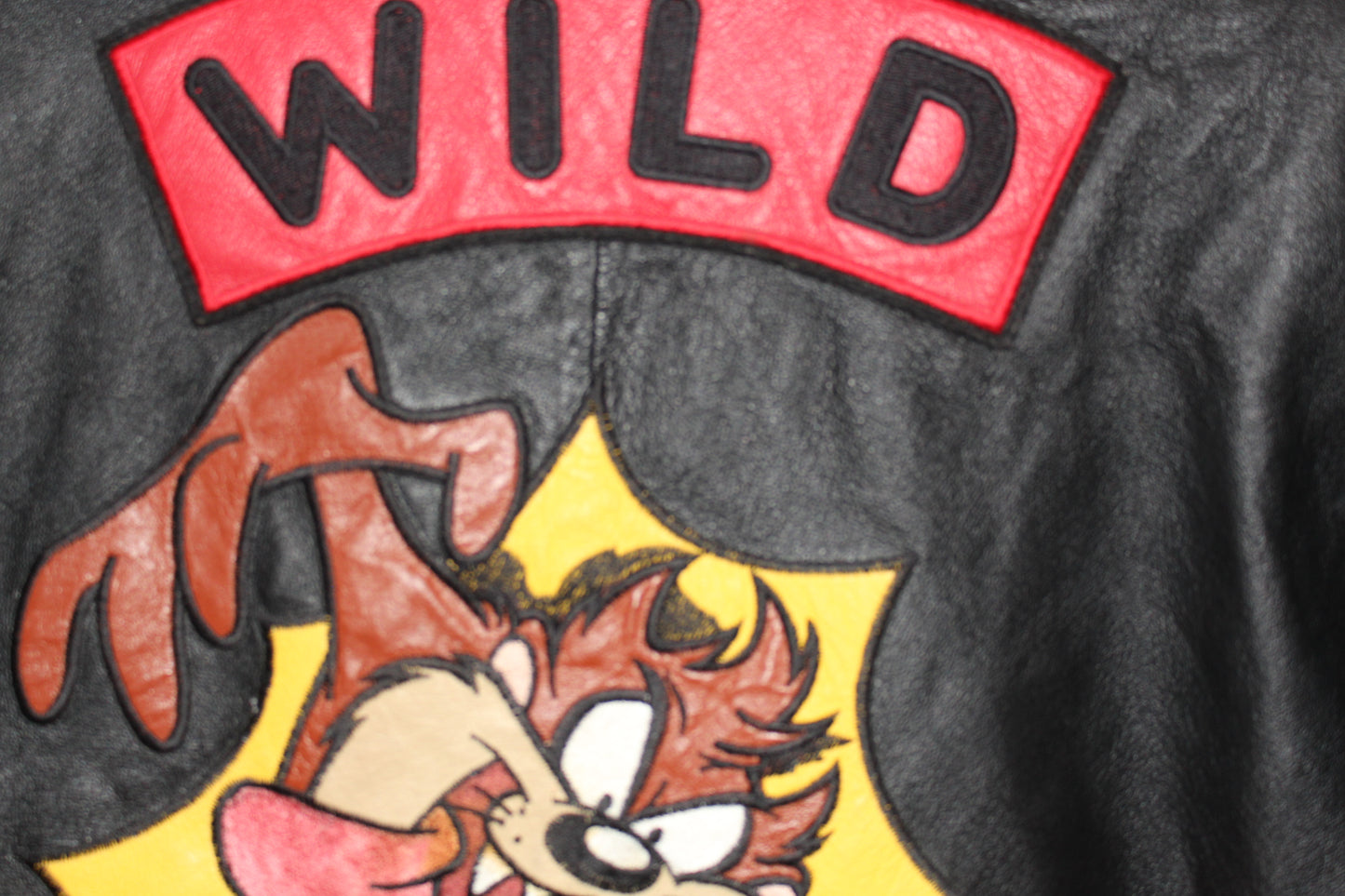 Rare Taz Man Looney Tunes Warner Brother Leather Bomber Jacket (L)