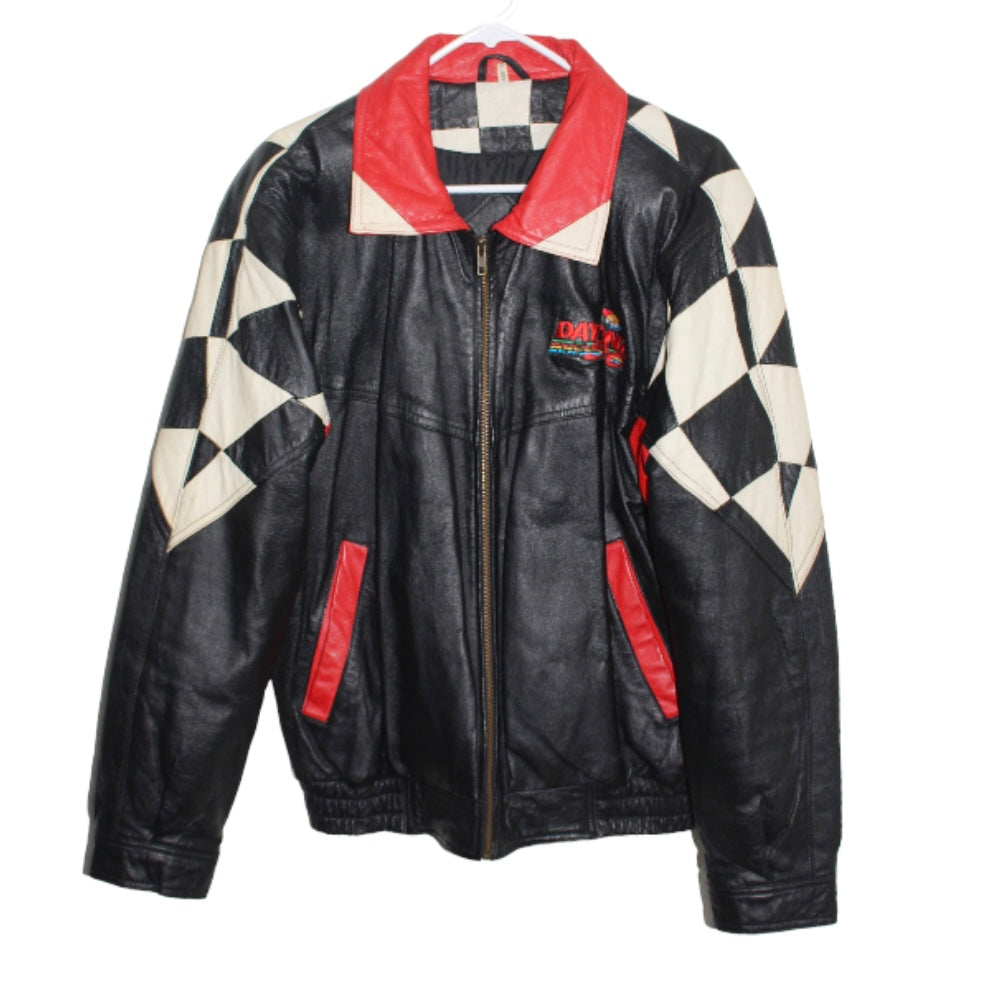 Burk’s Bay Checkered Flag NASCAR Leather Jacket (XL)