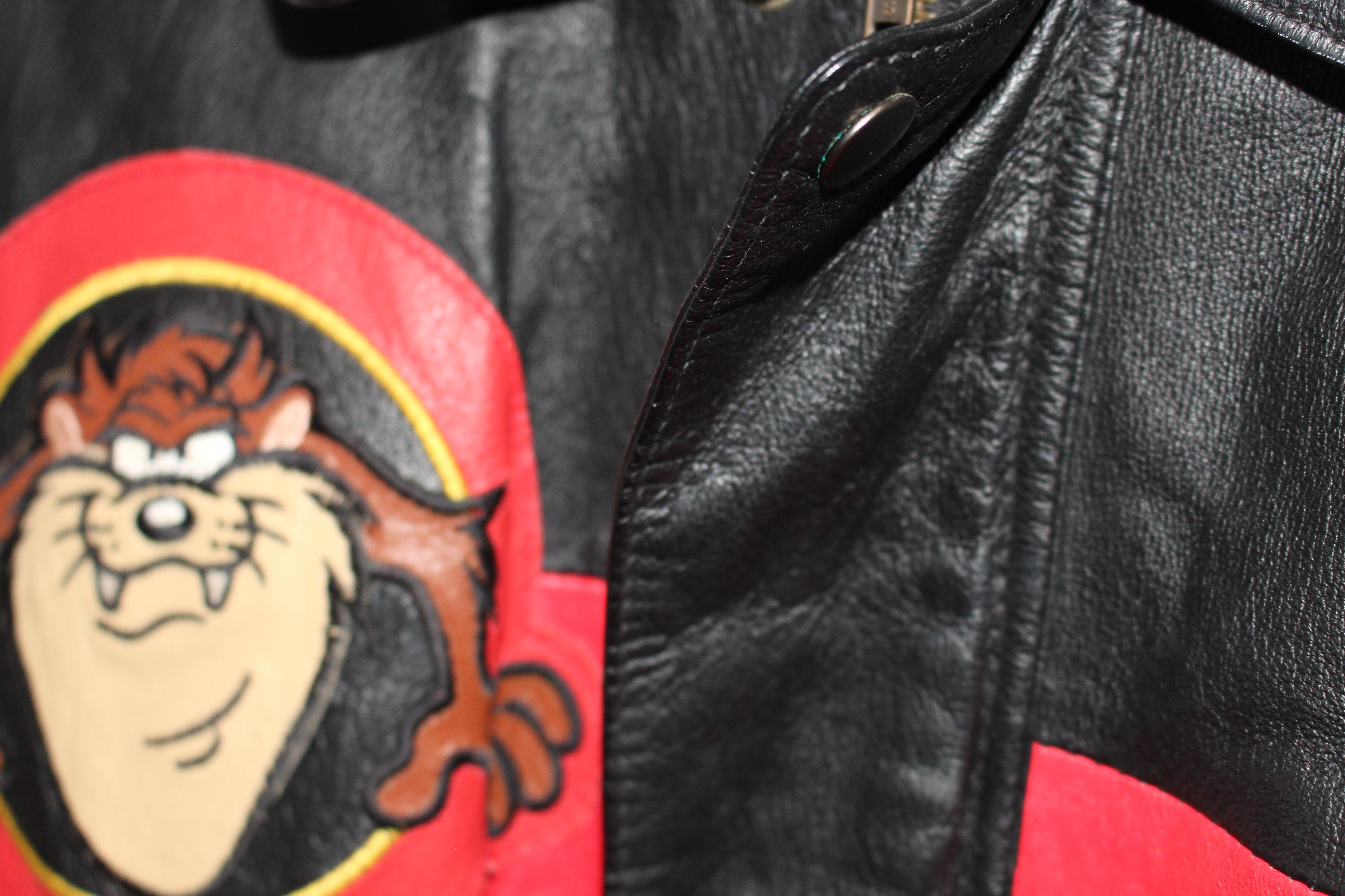 Rare Taz Man Looney Tunes Warner Brother Leather Bomber Jacket (L