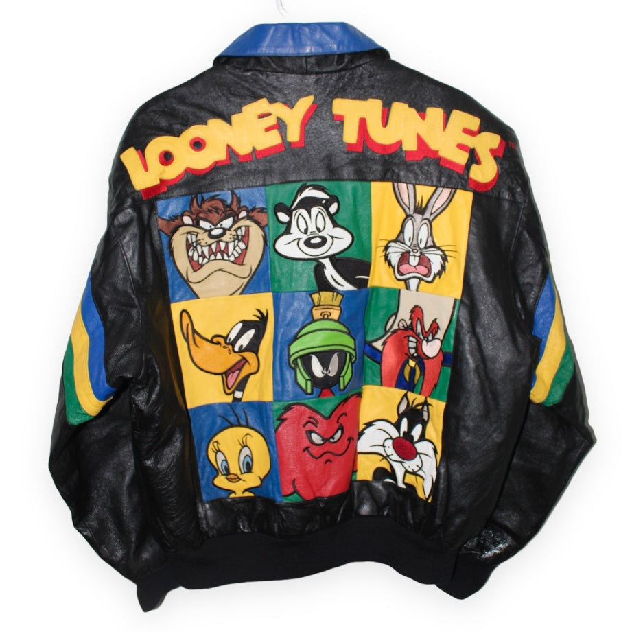 Rare 1997 Warner Bros Looney Tunes Leather Jacket (L) – Retro Windbreakers