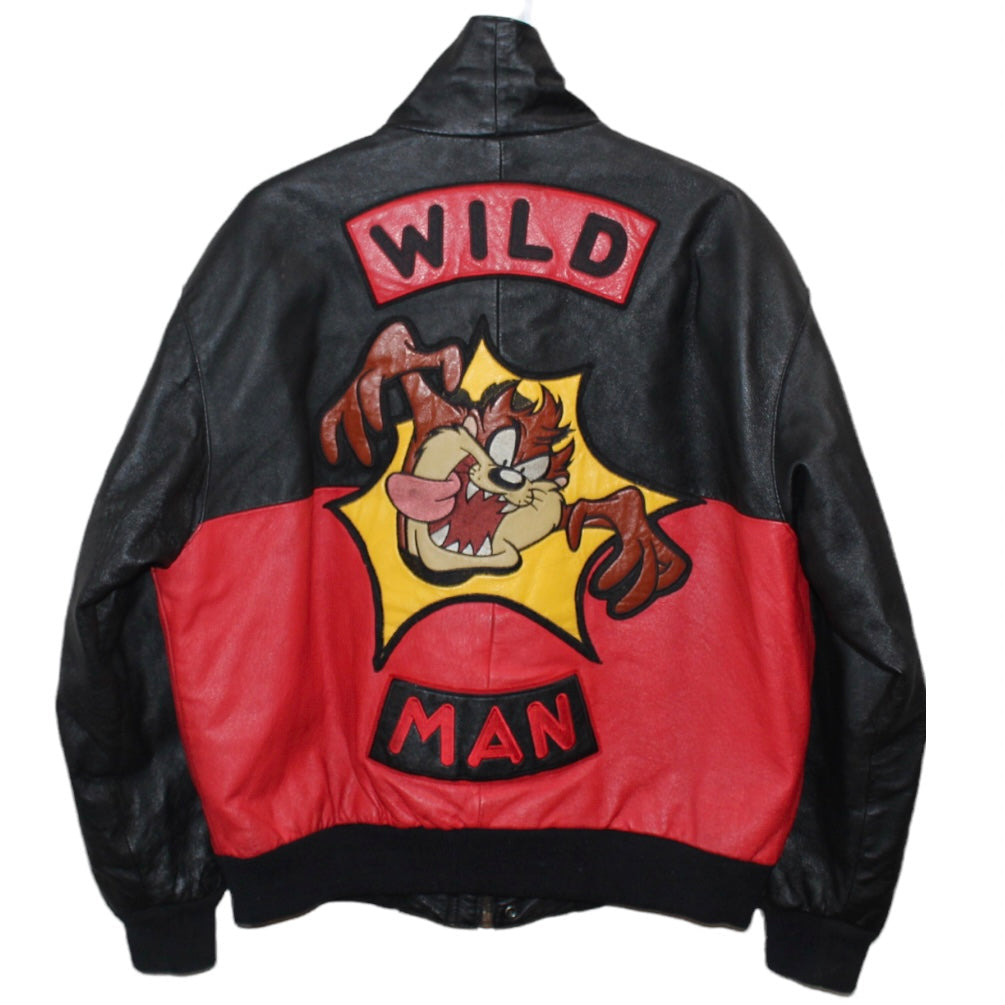 Rare Tasmanian Devil Wild Man Taz Looney Tunes Leather Jacket (S)