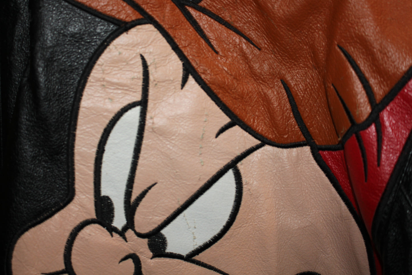 Rare Looney Tunes Space Jam Cartoon Warner Bros Leather Motorcycle Jacket (M)