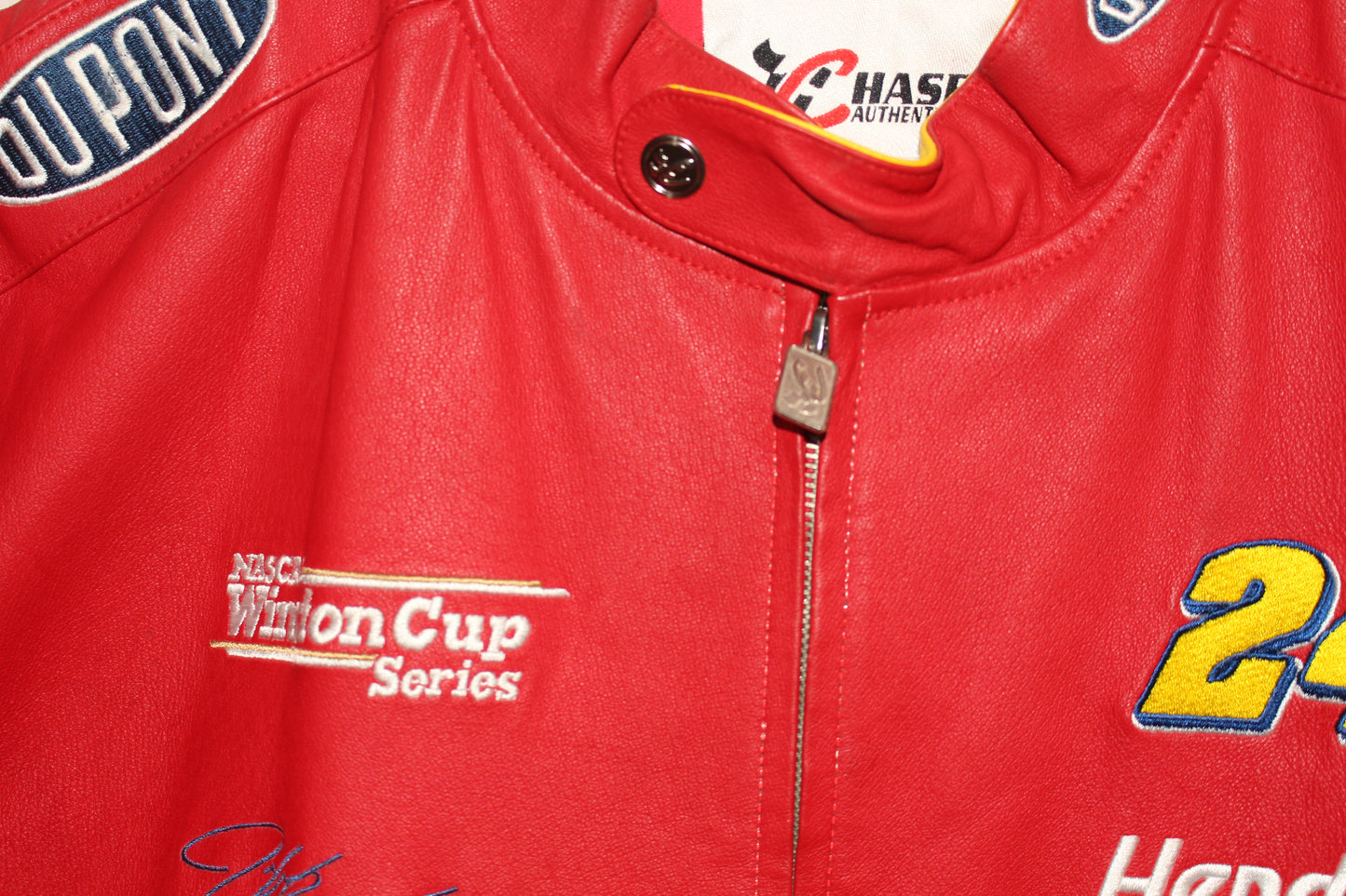 Rare DuPont Racing Rainbow Series NASCAR Jeff Gordon #24 Leather Chase Authentics Jacket (L)
