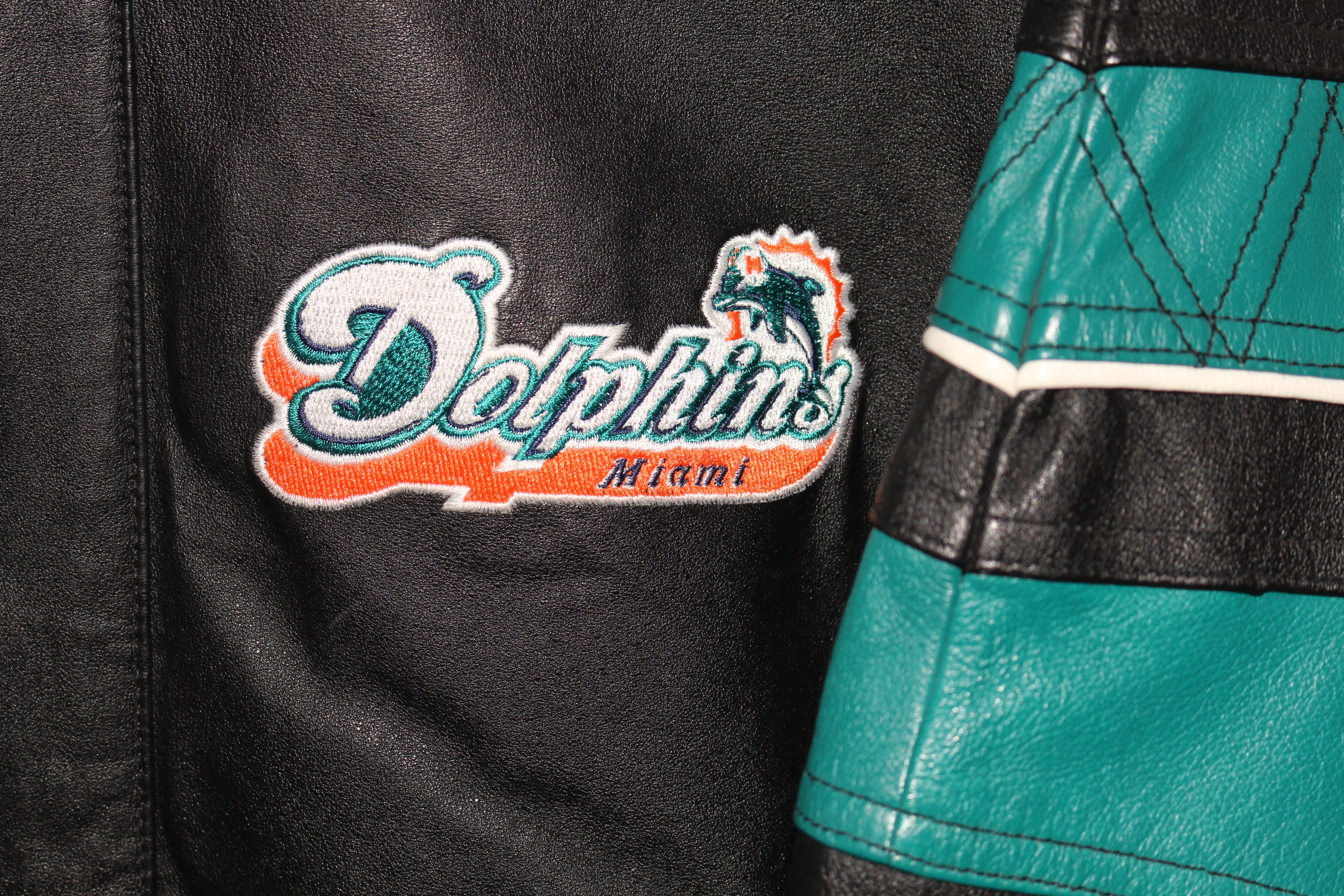 Rare Miami Dolphins Pro Line Starter Leather Jacket (M) – Retro