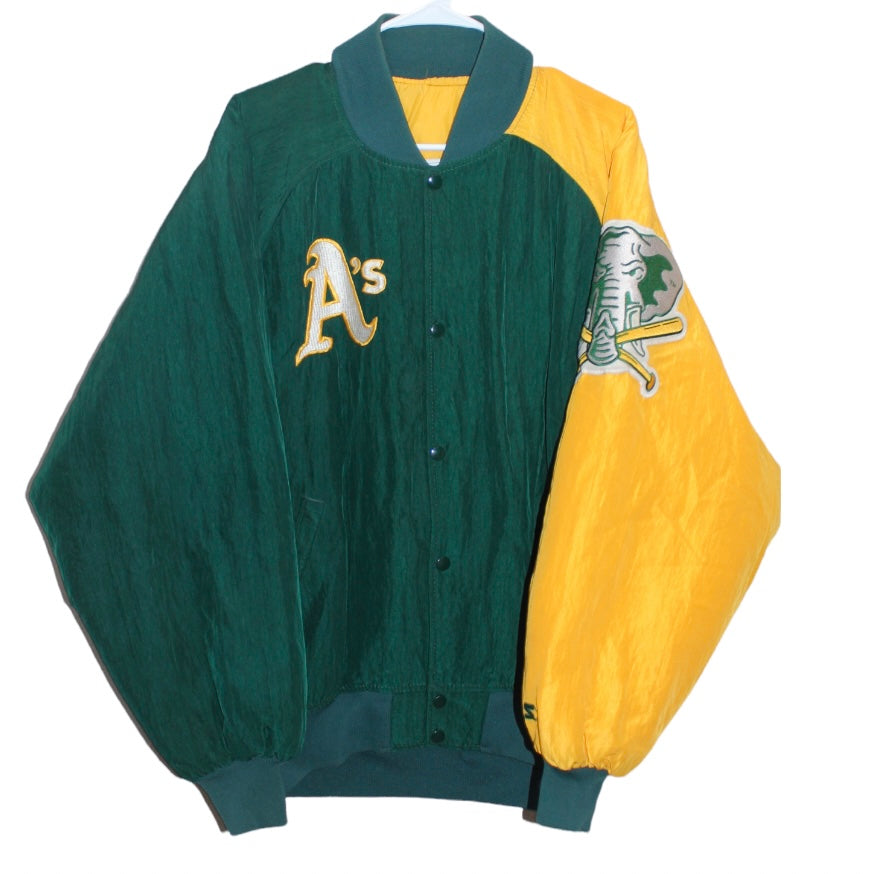 Vintage RARE! 90s MLB Oakland Athletics A’s Silver Starter Baseball Jacket  Sz XL 