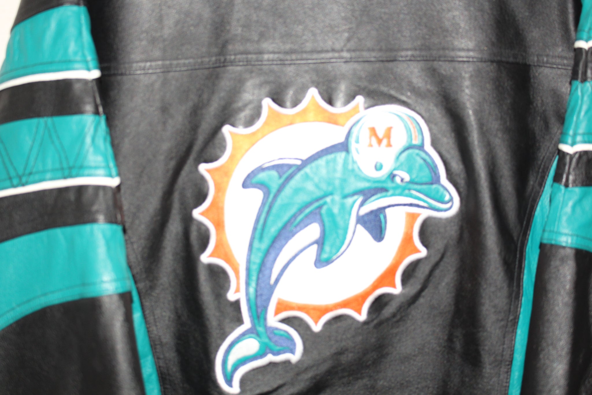 Rare Miami Dolphins Pro Line Starter Leather Jacket (M) – Retro Windbreakers