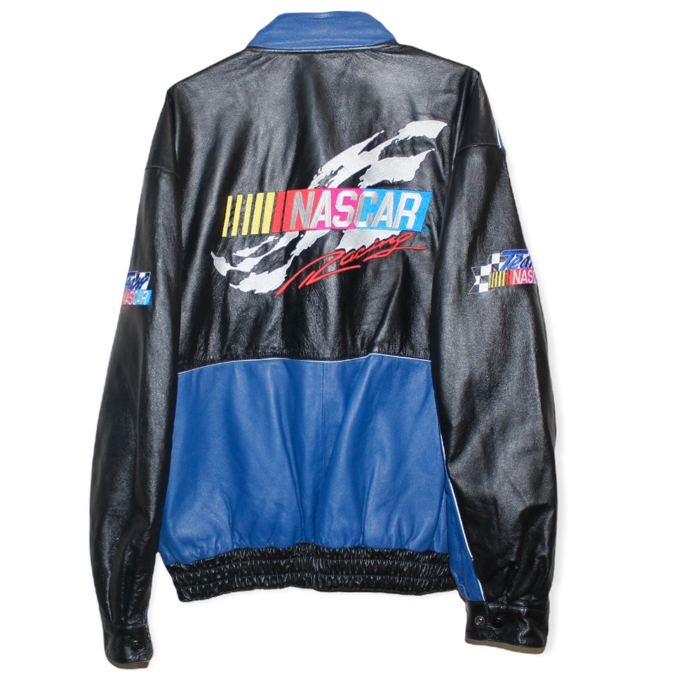 NASCAR JH Design Leather Jacket XL Retro Windbreakers