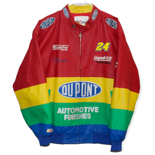 Rare DuPont Racing Rainbow Series NASCAR Jeff Gordon #24 Leather Chase Authentics Jacket (L)