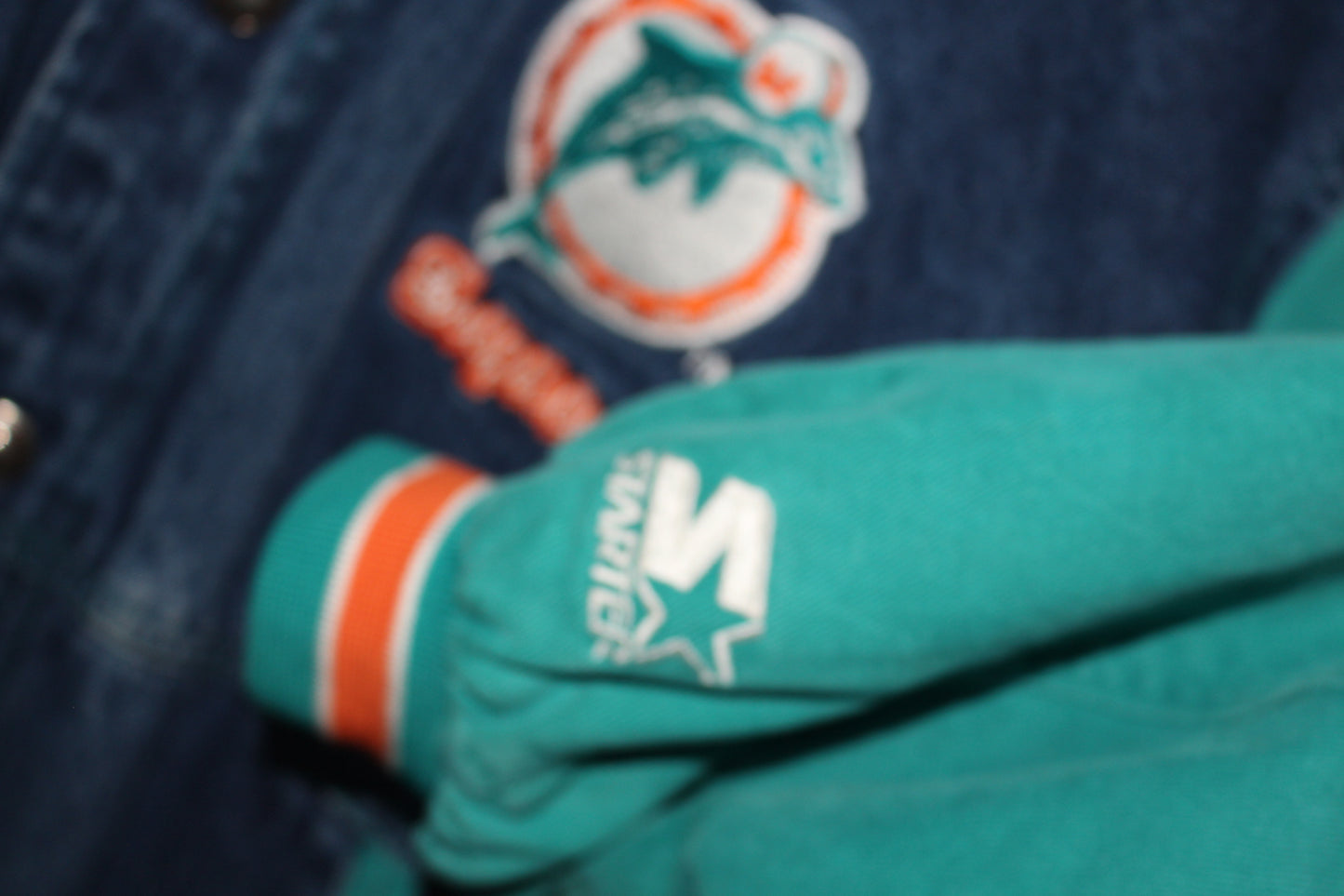 Rare Miami Dolphins Pro Line Starter Denim Bomber Jacket (S)