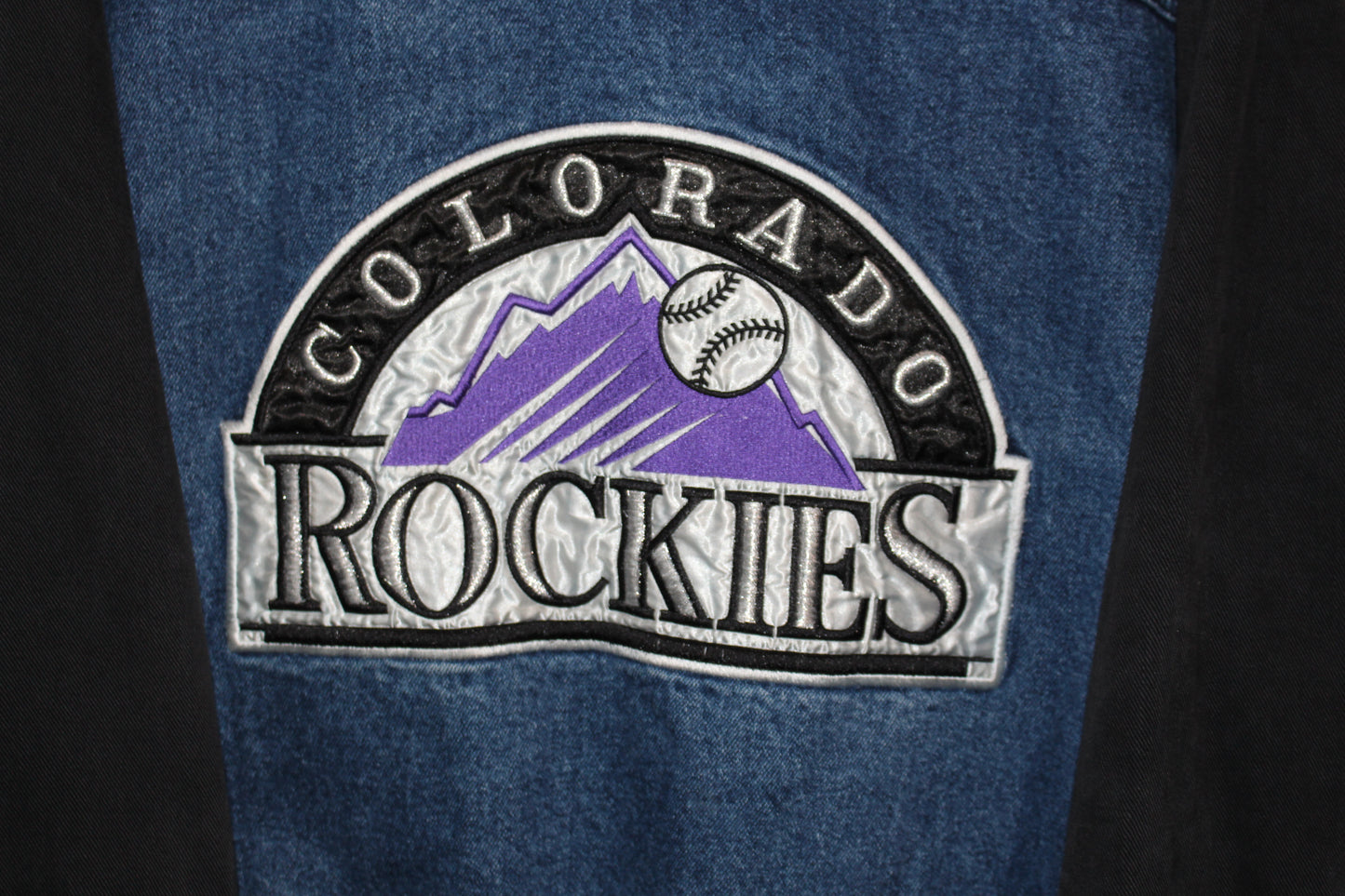 Rare Colorado Rockies Starter Denim Bomber Jacket (L)