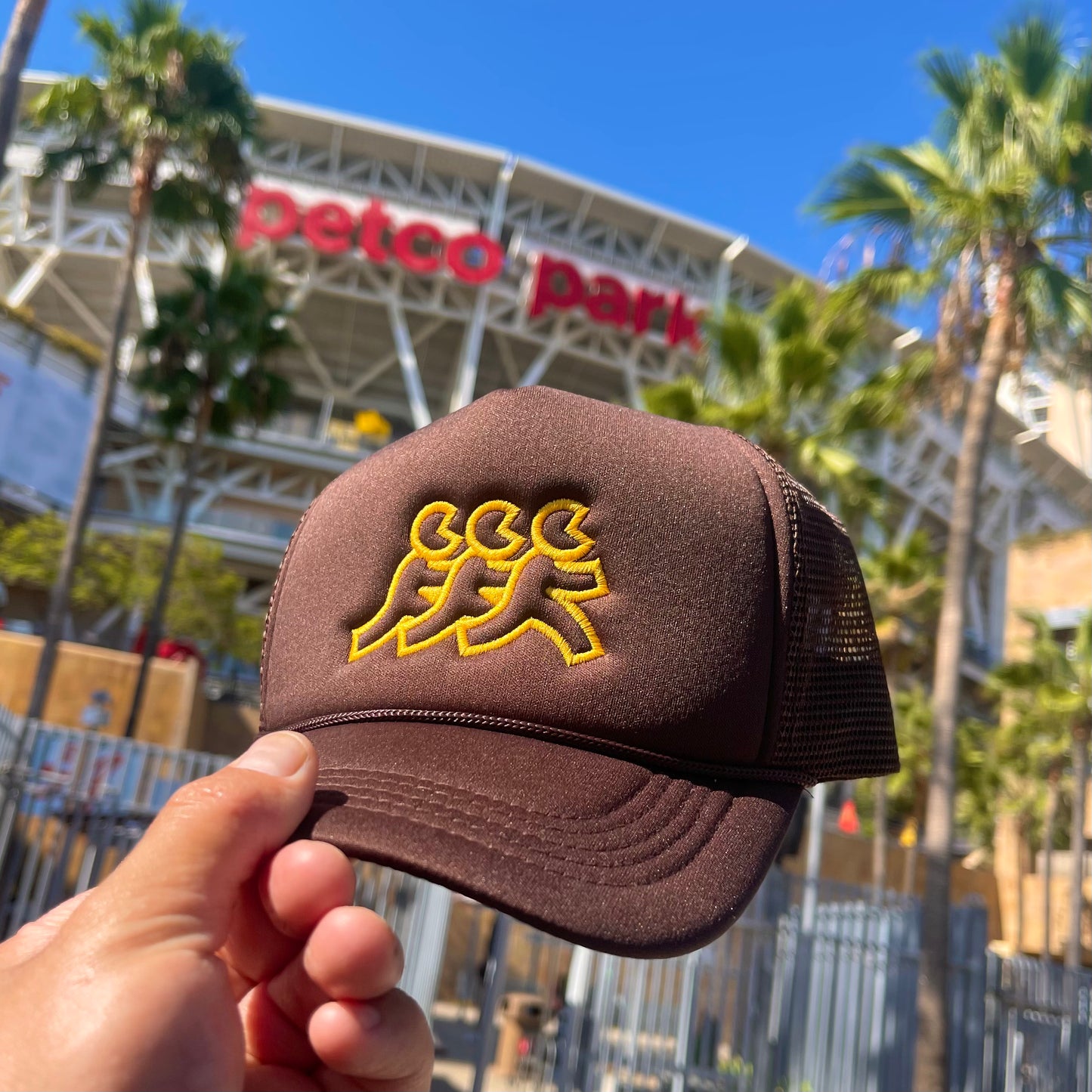 Brown Foam Trucker Snapback Padre Yellow Logo Embroidery